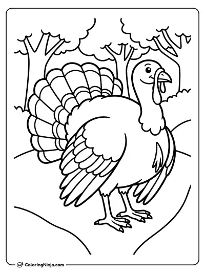 Detailed Wild Turkey in Nature Coloring Page