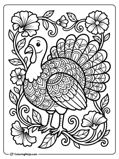 Mandala Feathered Turkey Art Coloring Page