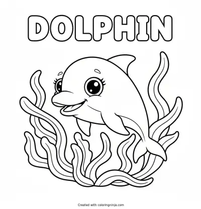 A Dolphin with Big Sparkly Eyes Coloring Page
