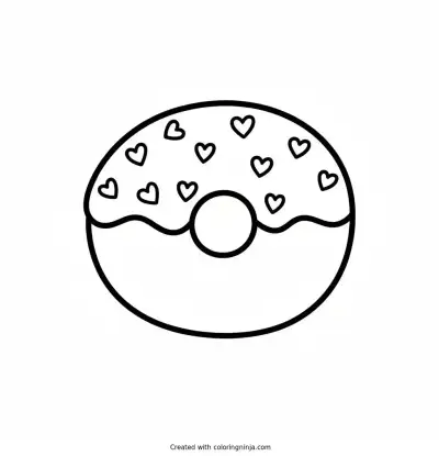 A coloring page of Donut with heart sprinkles
