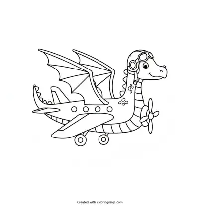 A coloring page of Dragon combined with an airplane
