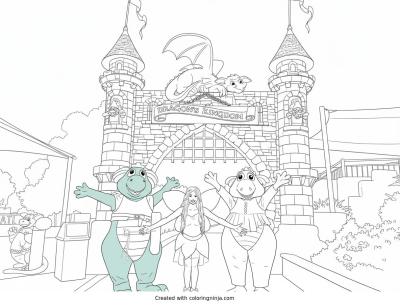 A coloring page of Dragon Kingdom Fairy and Mascots