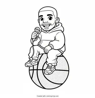Drake Cartoon Basketball Fan Coloring Page