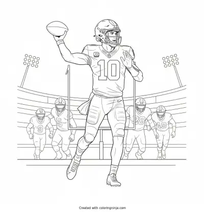 Drake Maye Throwing A Pass Coloring Page