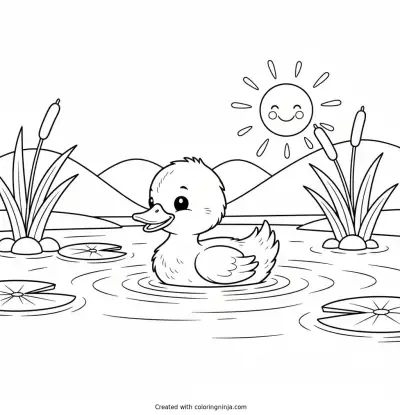 Duckling's Pond Coloring Page