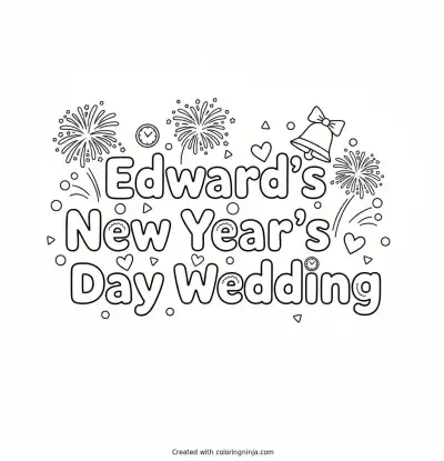 A coloring page of Edward's New Year's Day Wedding Text Logo without any pictures of humans, without any pictures of animals, without any pictures of birds, and without any pictures of insects.