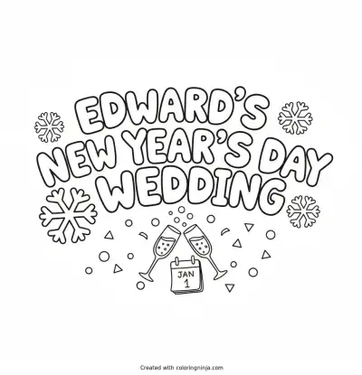 A coloring page of Edward's New Year's Day Wedding Text Logo without any pictures of humans, without any pictures of animals, without any pictures of birds, and without any pictures of insects.