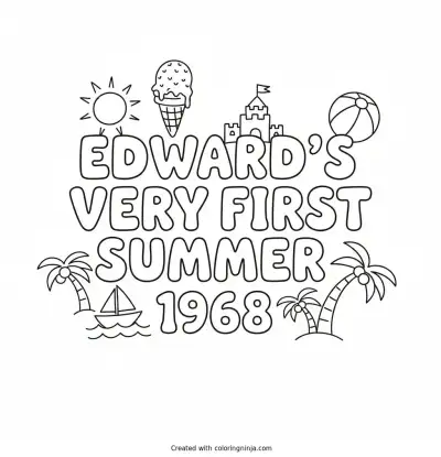 A coloring page of Edward's Very First Summer 1968 Text Logo without any pictures of humans, without any pictures of animals, without any pictures of birds, and without any pictures of insects.