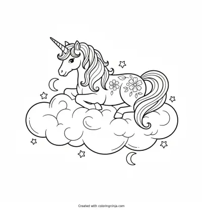 Egy Varázslatos Unikornis Egy Felhőn Coloring Page