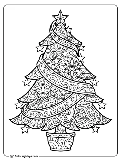 Zentangle Christmas Tree Art Coloring Page