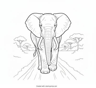 A coloring page of elephant