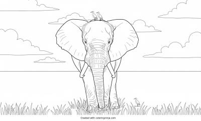 A coloring page of elephant