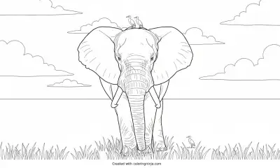 A coloring page of elephant