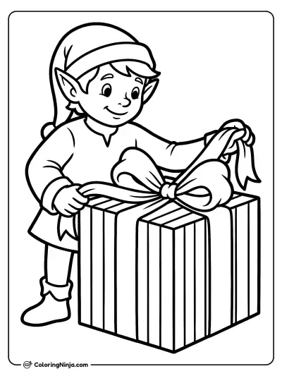 Wrapping the Big Present Coloring Page