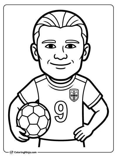 Erling Haaland Friendly Cartoon Portrait Coloring Page