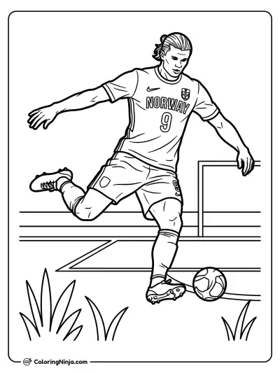Erling Haaland Striking the Ball Coloring Page