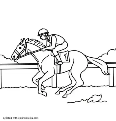A coloring page of A famous Australian racehorse on the racetrack