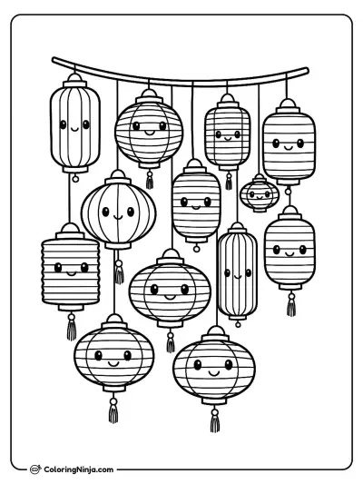 Japanese Paper Lanterns Coloring Page