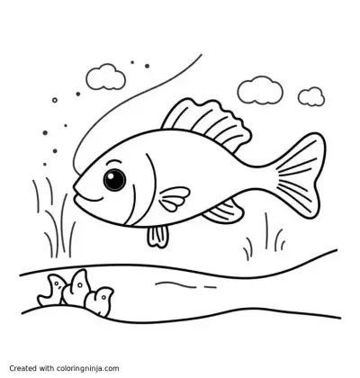A coloring page of a fish being fished