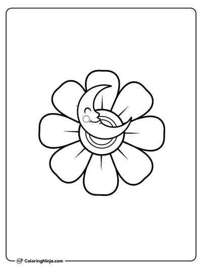 A Flower and a Moon Coloring Page