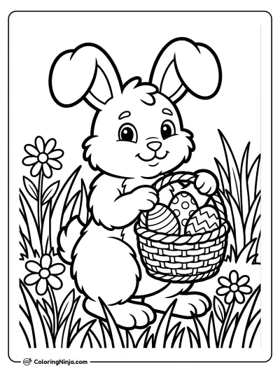Spring Bunny in the Grass Coloring Page