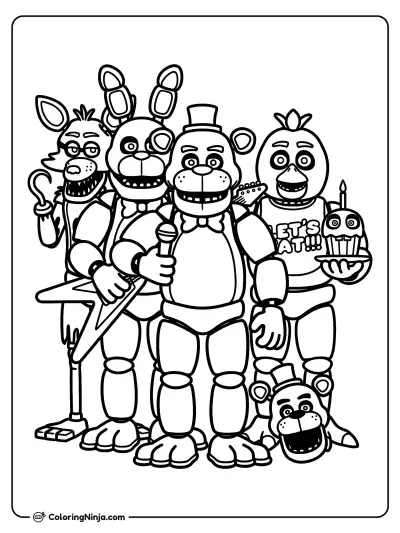 Fnaf Band Group Photo Coloring Page