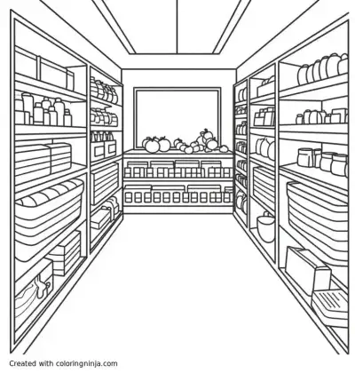 A coloring page of a food pantry
