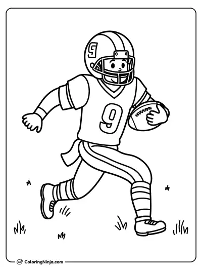 A Football Player Running with the Ball Coloring Page