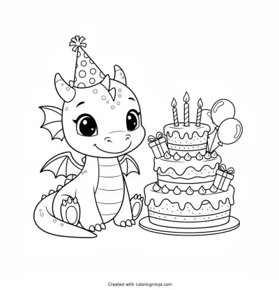 Baby Dragon Birthday Party Coloring Page