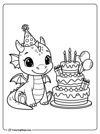 Baby Dragon Birthday Party Coloring Page