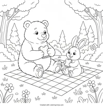 Forest Friends Picnic Party Coloring Page