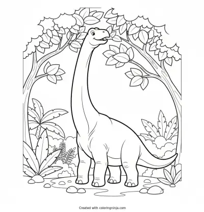 A Tall Brachiosaurus Munching Leaves Coloring Page