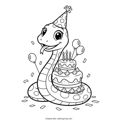 Party Snake Celebrates a Birthday Coloring Page