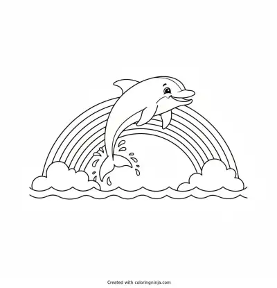 Dolphin Leaping Over Rainbow Coloring Page
