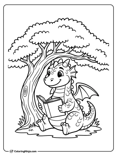 Un Dragón Amigable Leyendo bajo un Árbol