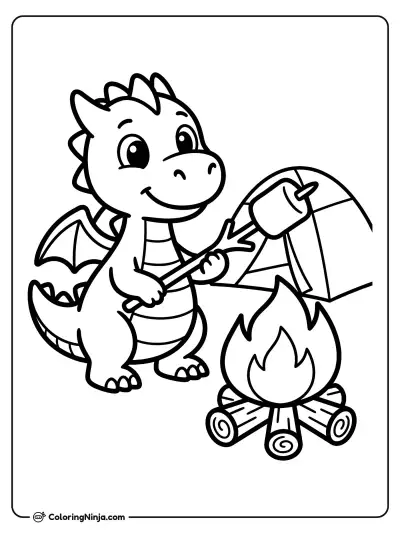 Little Dragon Camping Adventure Coloring Page
