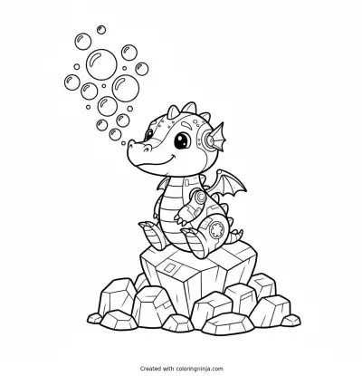 Friendly Bubble Breathing Robot Dragon Coloring Page