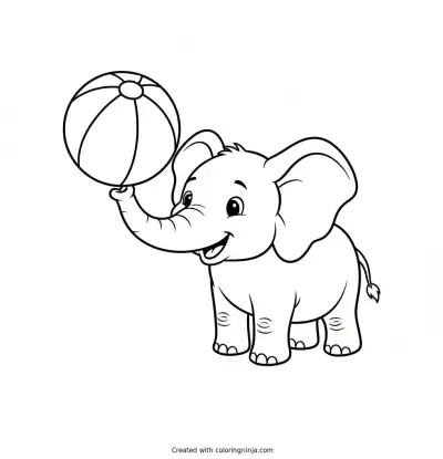 Playful Elephant Beach Day Coloring Page