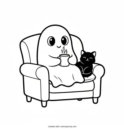 Cozy Little Ghost Friend Coloring Page