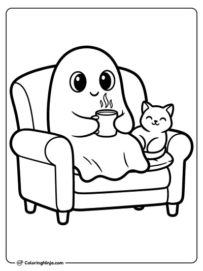 Cozy Little Ghost Friend Coloring Page