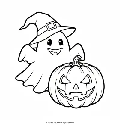 The Friendly Pumpkin Ghost Coloring Page