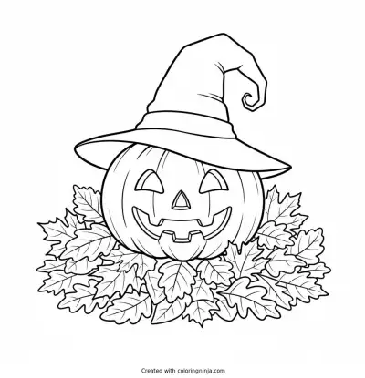 The Happy Pumpkin Witch Coloring Page