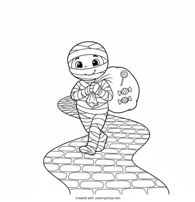 A Smiling Wandering Mummy Coloring Page