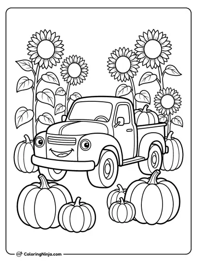 Farmyard Pickup Truck Harvest Coloring Page