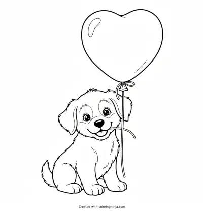Puppy with a Heart Balloon Coloring Page