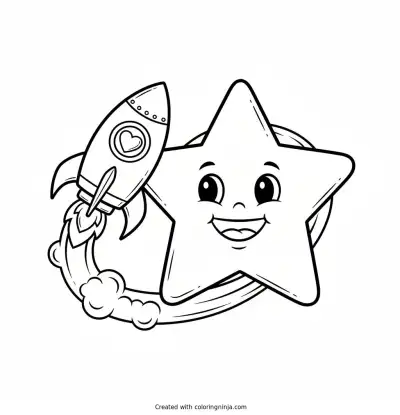 Rocket Ship Visiting a Star Coloring Page