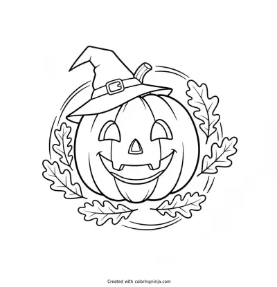 Happy Pumpkin in a Hat Coloring Page