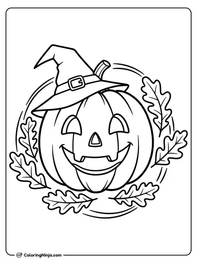 Happy Pumpkin in a Hat Coloring Page