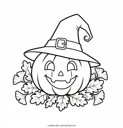 The Happy Witch Pumpkin Coloring Page