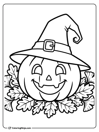 The Happy Witch Pumpkin Coloring Page